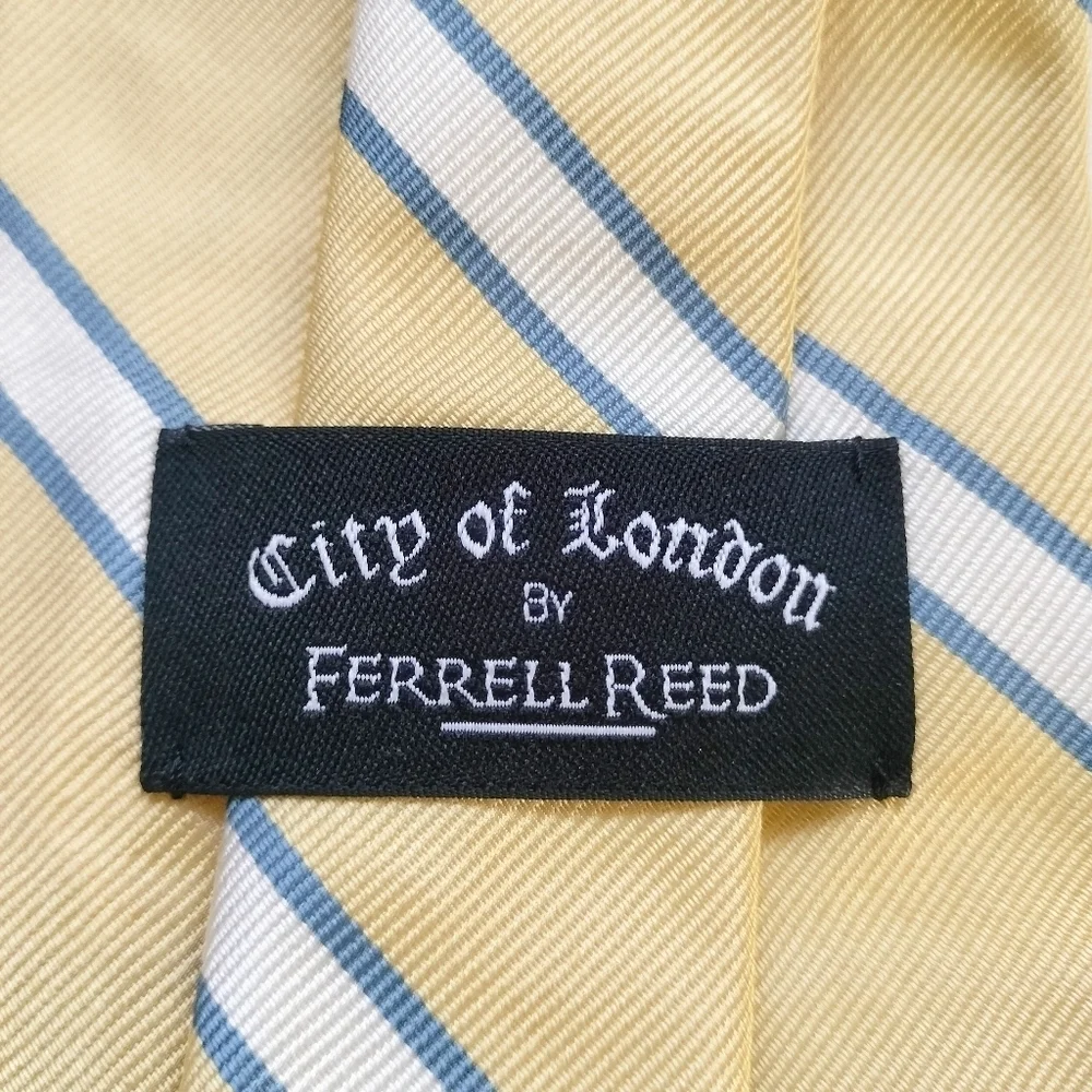 Ferrell Reed City of London Tie Necktie Silk Handsewn Repp Yellow Stripes GUC